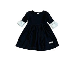 KPea Black Dress with White Lace Cuffs, Size 5
